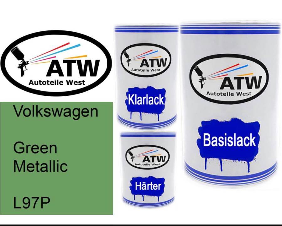 Volkswagen, Green Metallic, L97P: 500ml Lackdose + 500ml Klarlack + 250ml Härter - Set, von ATW Autoteile West.